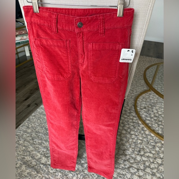 Free People Velvet Kick Flare Pants Red Dahlia High Rise NWT Size 2 - Picture 2 of 9